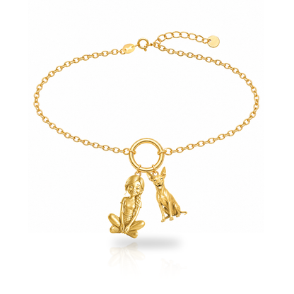 American Hairless Terrier - coated personalized girl and dog charm bracelet