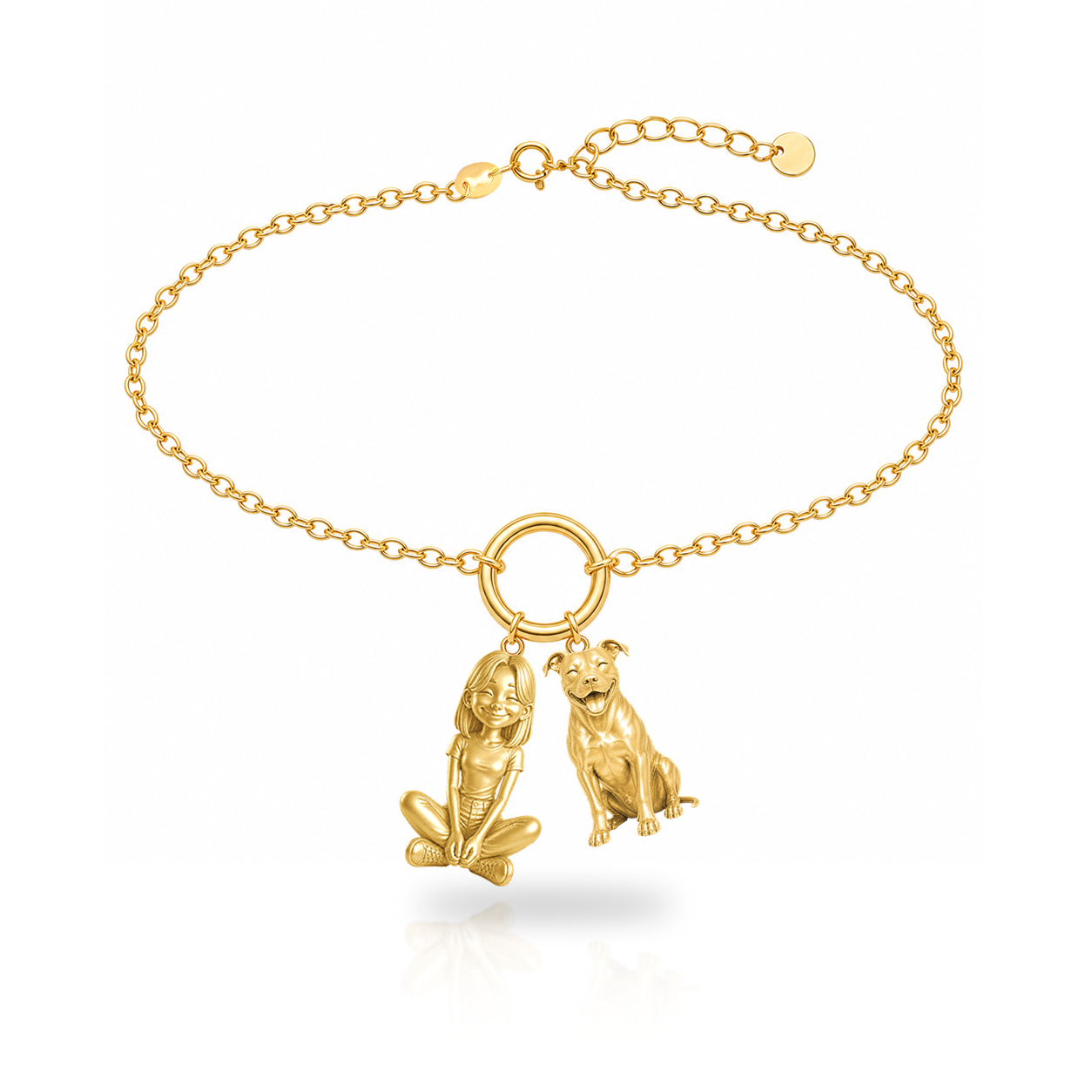 AmStaff personalized girl and dog charm bracelet