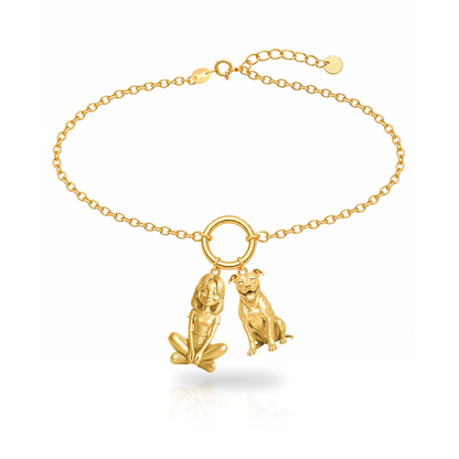AmStaff personalized girl and dog charm bracelet
