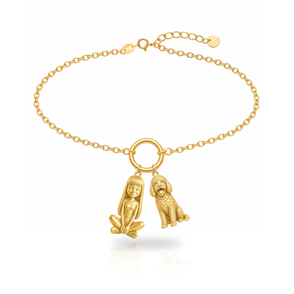 Barbet personalized girl and dog charm bracelet