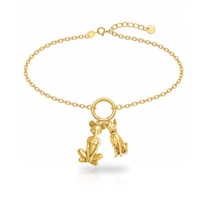 Basenji personalized girl and dog charm bracelet