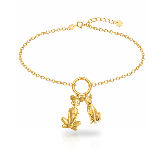 Basenji personalized girl and dog charm bracelet