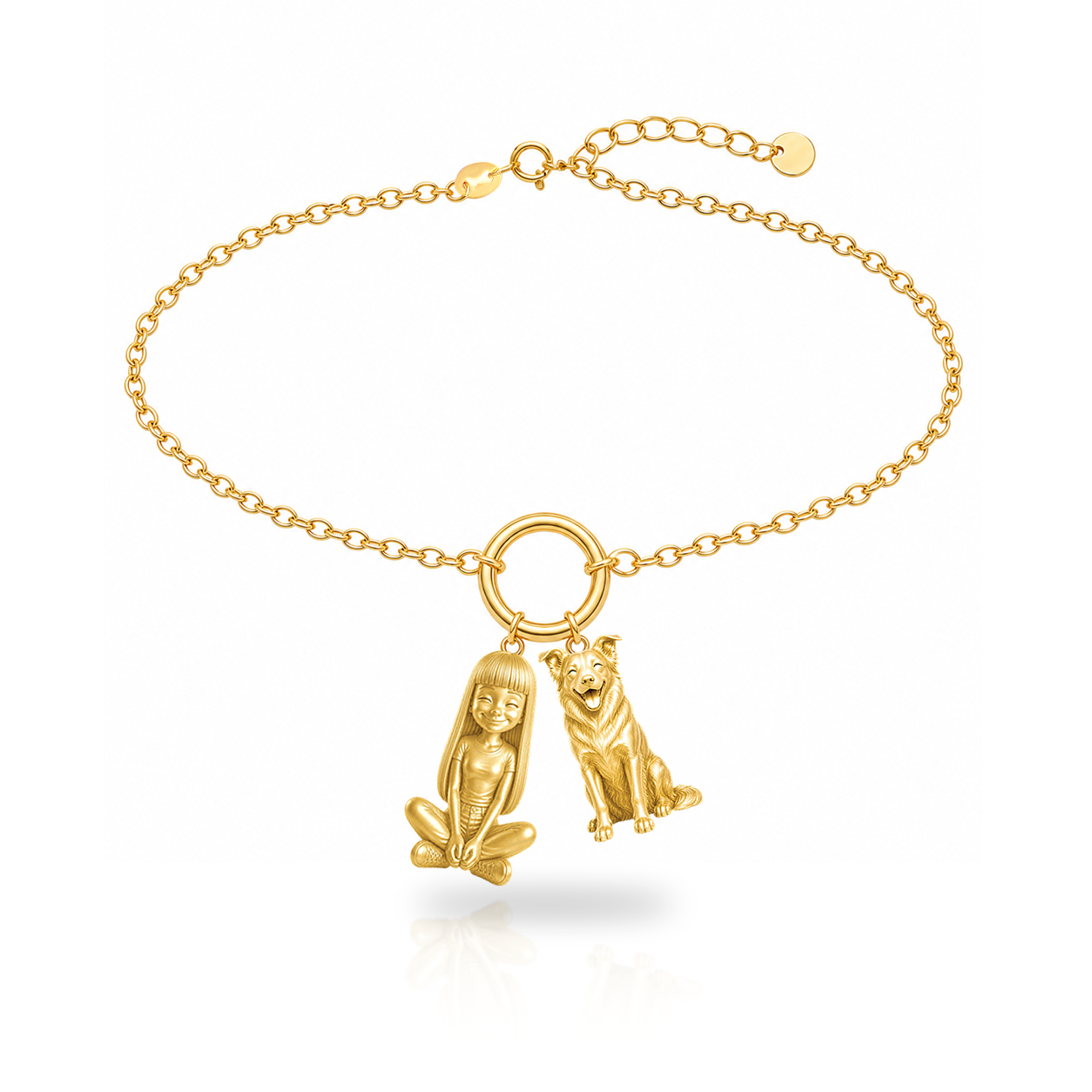 Border Collie smooth coat personalized girl and dog charm bracelet