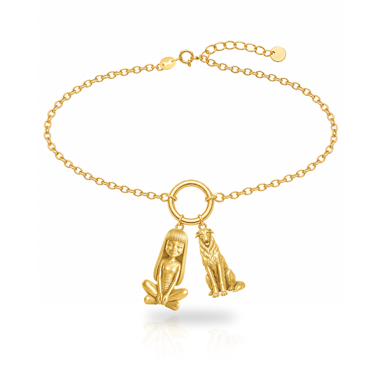 Borzoi personalized girl and dog charm bracelet