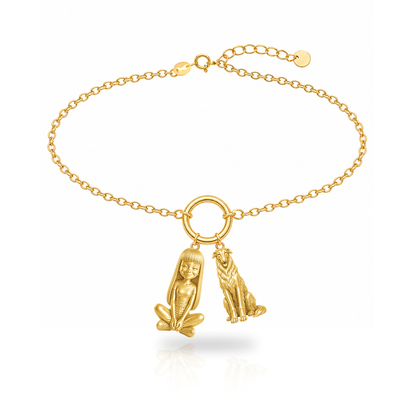 Borzoi personalized girl and dog charm bracelet