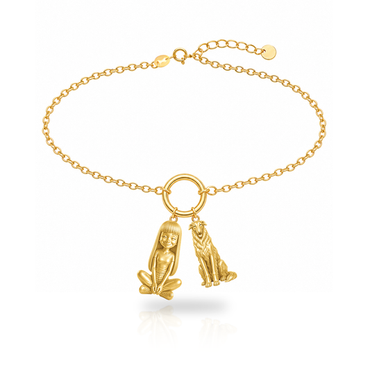 Borzoi personalized girl and dog charm bracelet