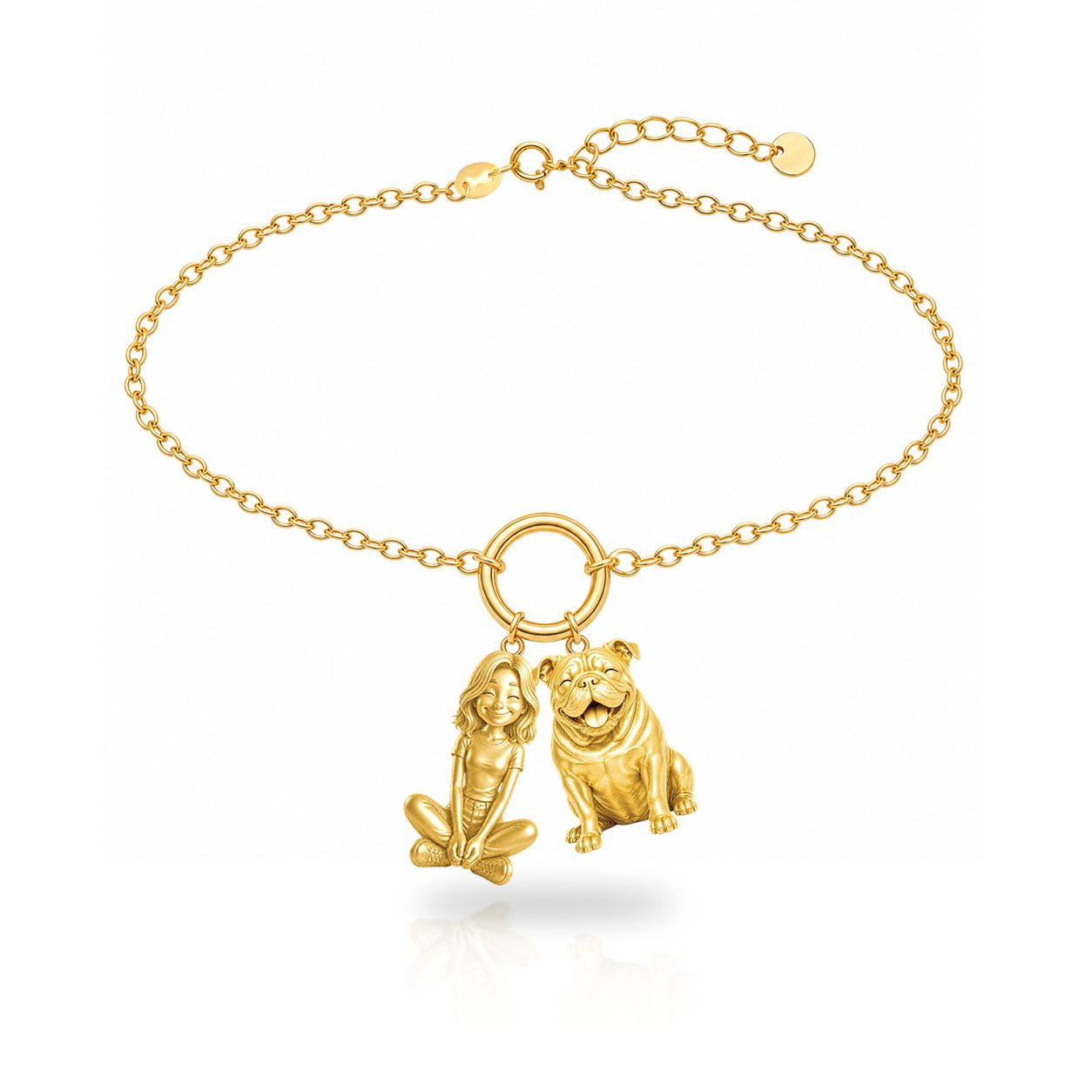 Bulldog personalized girl and dog charm bracelet