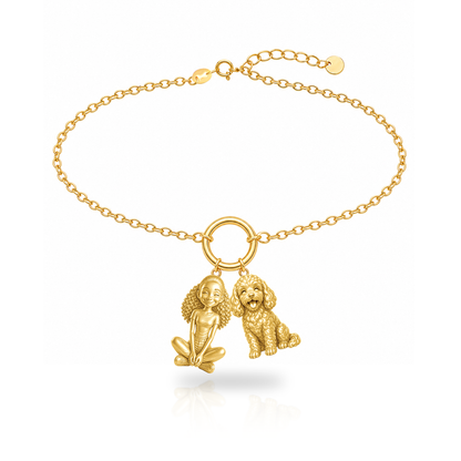 Cavapoo personalized girl and dog charm bracelet