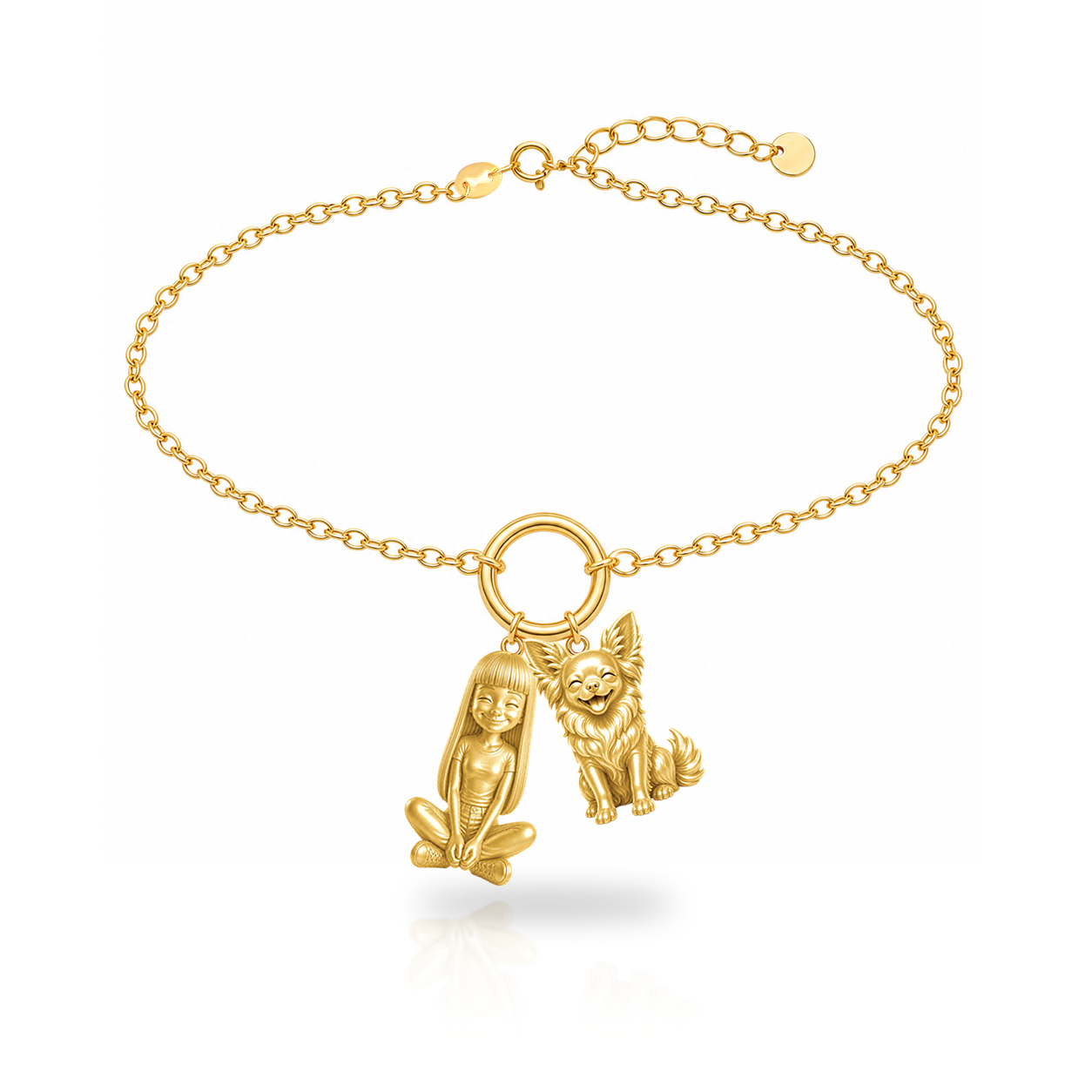 Chihuahua long hair personalized girl and dog charm bracelet
