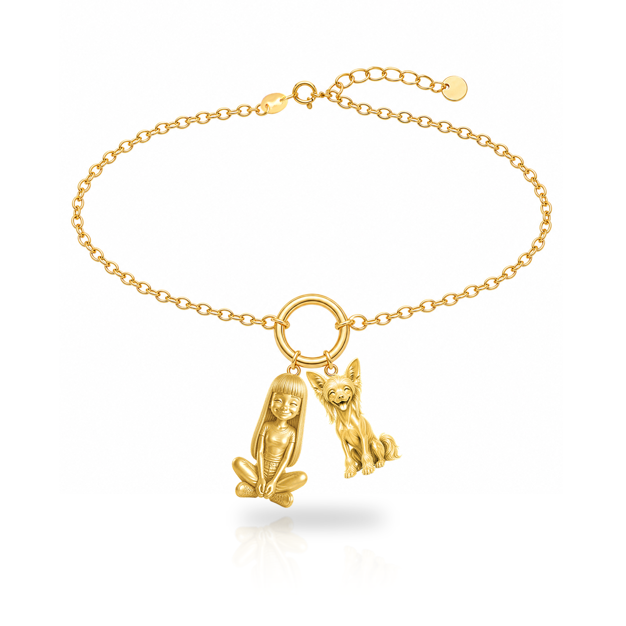 Chinese Crested hairless personalized girl and dog charm bracelet