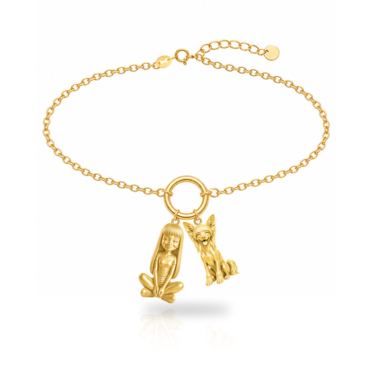 Chinese Crested hairless personalized girl and dog charm bracelet