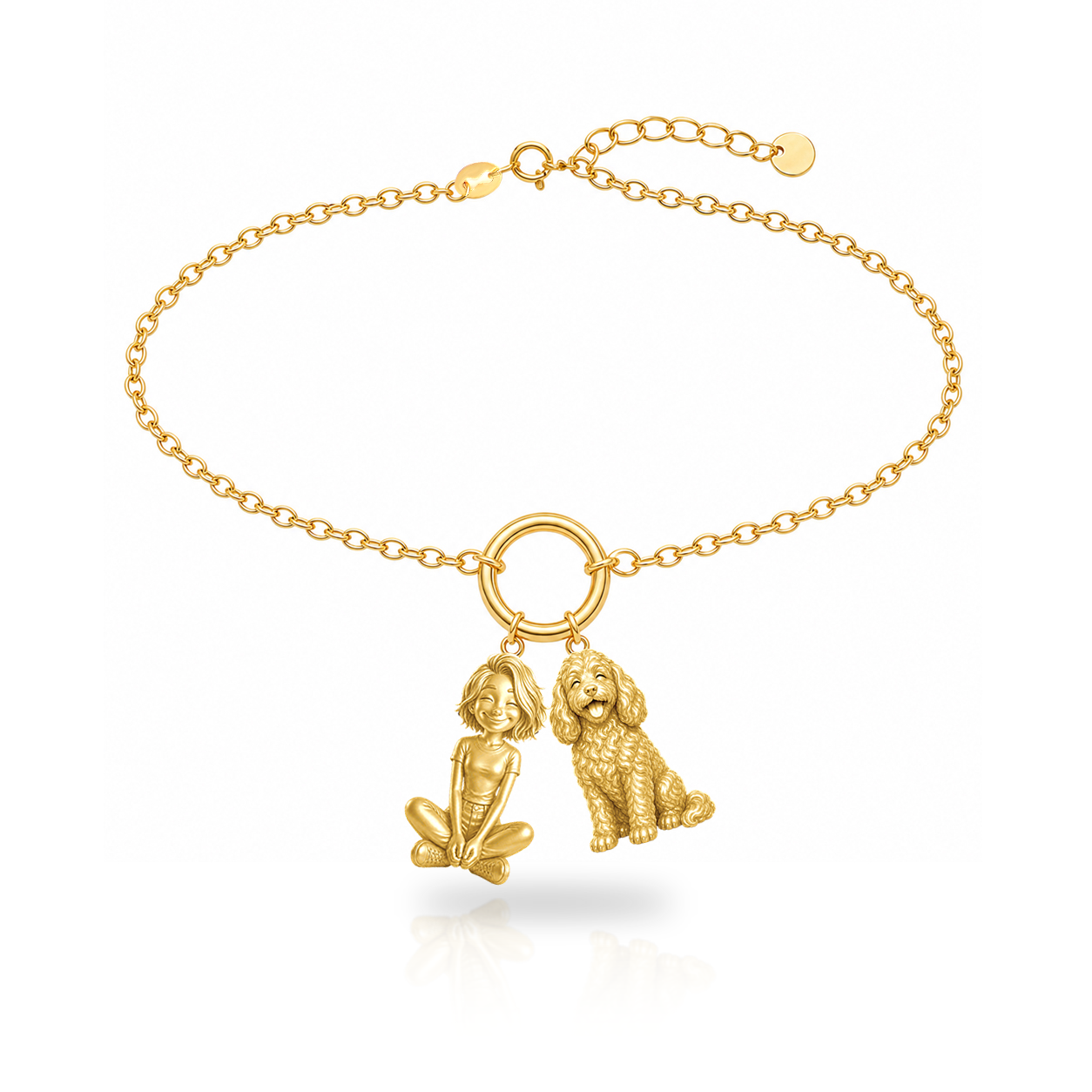 Cockapoo personalized girl and dog charm bracelet