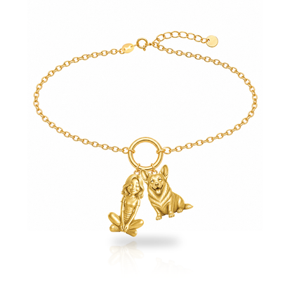 Corgi Cardigan personalized girl and dog charm bracelet