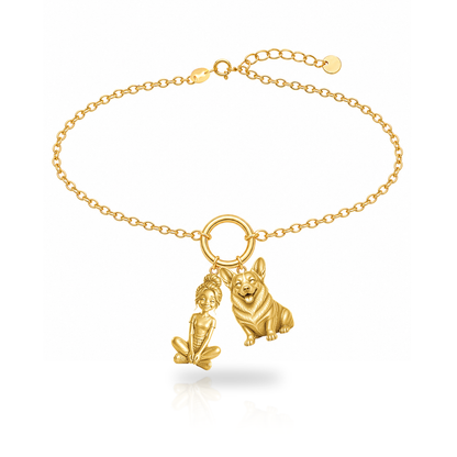 Corgi Pembroke personalized girl and dog charm bracelet
