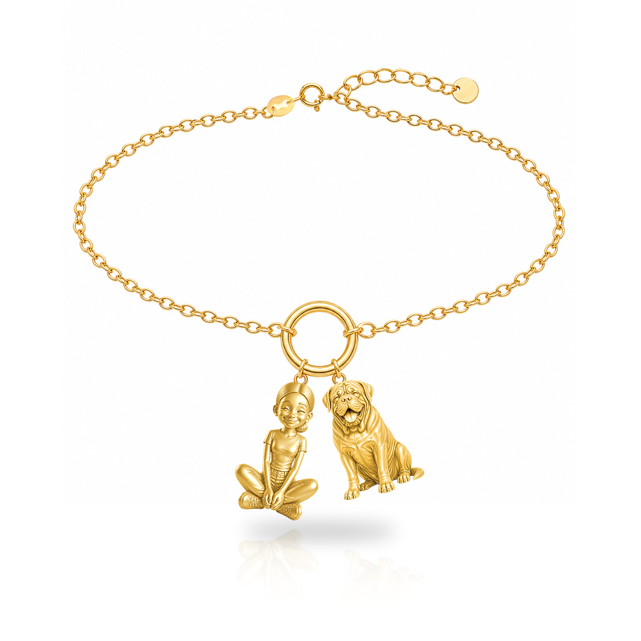 Dogue de Bordeaux personalized girl and dog charm bracelet