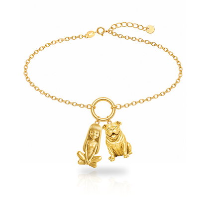 English Bulldog personalized girl and dog charm bracelet