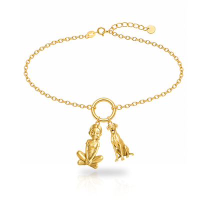 Great Dane natural ears personalized girl and dog charm bracelet