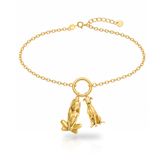 Greyhound personalized girl and dog charm bracelet