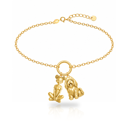 Havanese personalized girl and dog charm bracelet