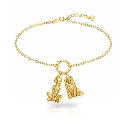 Leonberger personalized girl and dog charm bracelet