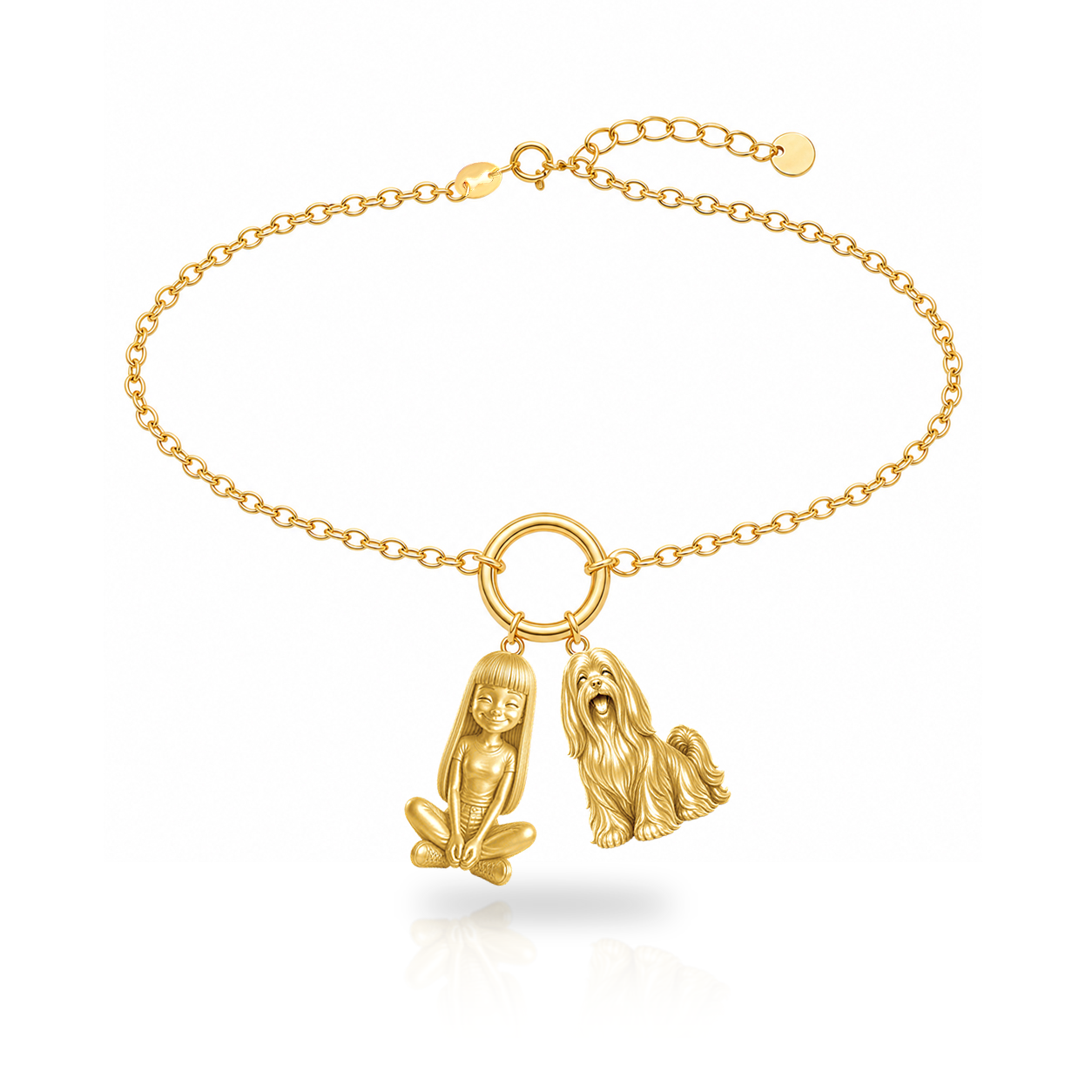 Lhasa Apso long coat personalized girl and dog charm bracelet