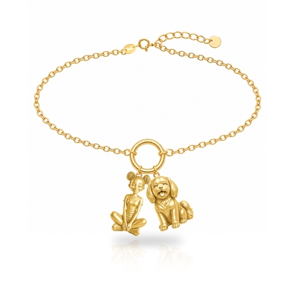 Lhasa Apso puppy cut personalized girl and dog charm bracelet