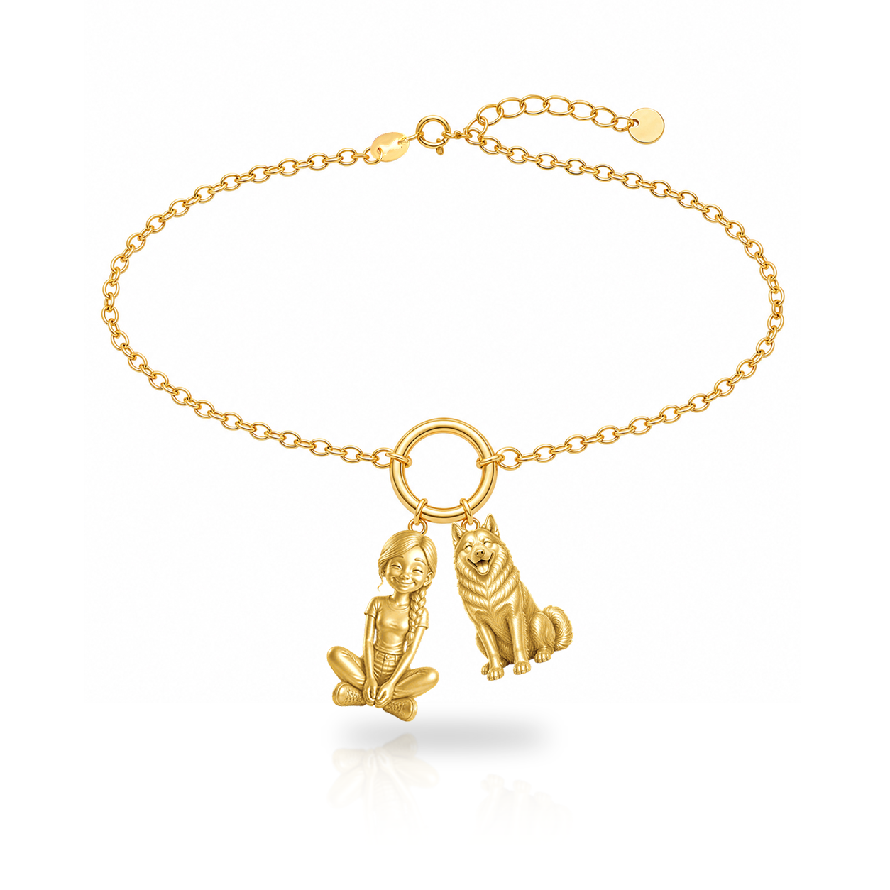Norwegian Elkhound personalized girl and dog charm bracelet