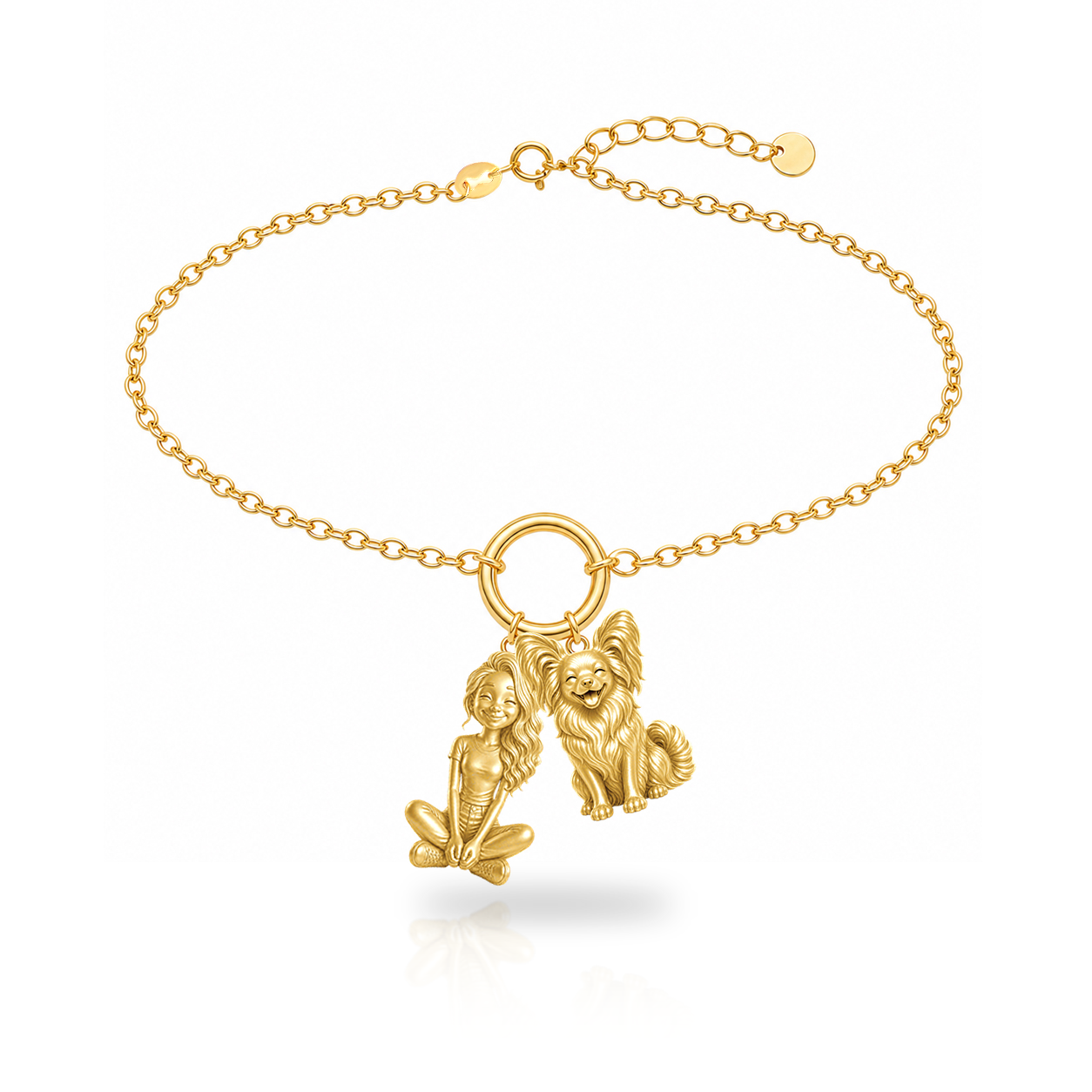 Papillon personalized girl and dog charm bracelet