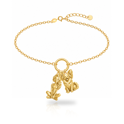 Papillon personalized girl and dog charm bracelet