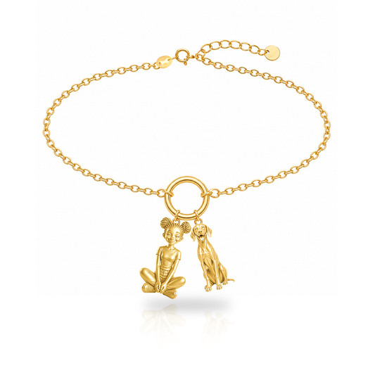 Pointer personalized girl and dog charm bracelet