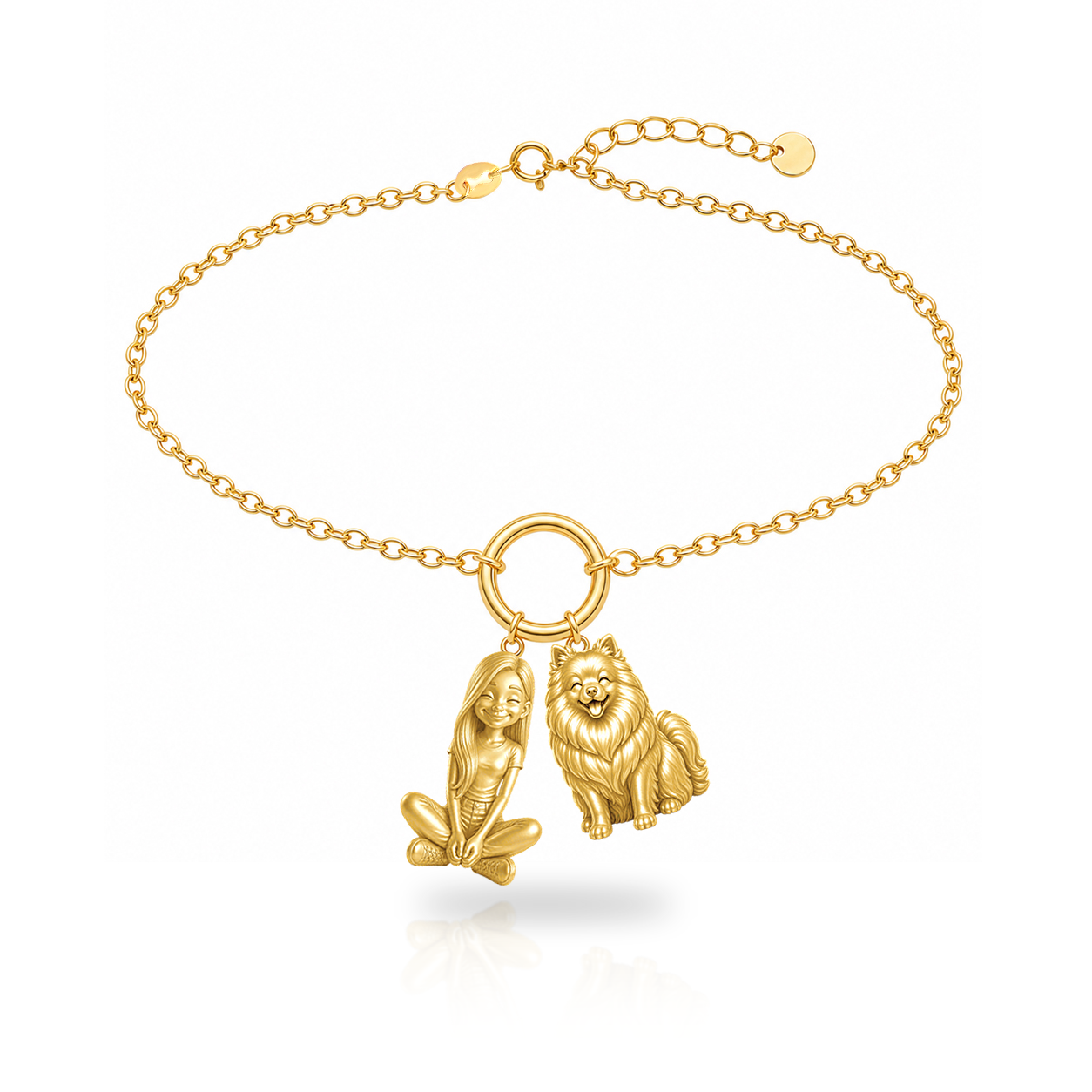 Pomeranian personalized girl and dog charm bracelet