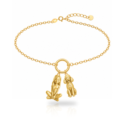 Poodle miniature personalized girl and dog charm bracelet