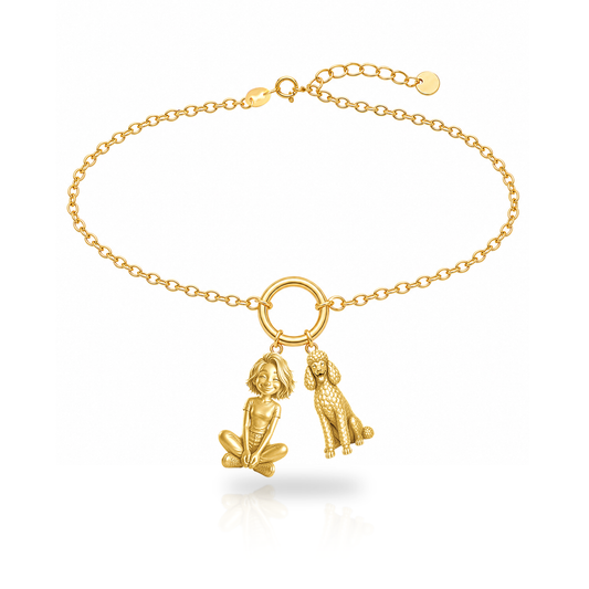 Poodle standard personalized girl and dog charm bracelet
