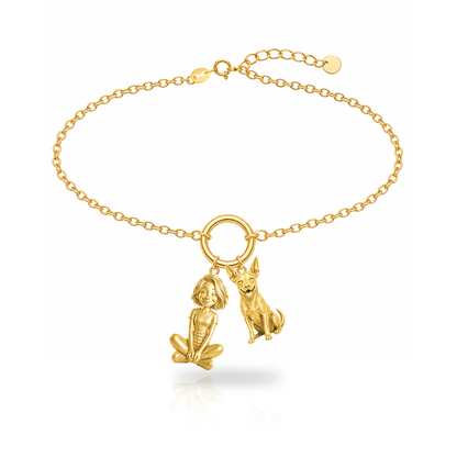 Portuguese Podengo Pequeno personalized girl and dog charm bracelet