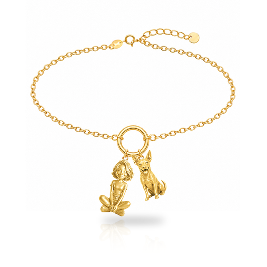 Portuguese Podengo Pequeno personalized girl and dog charm bracelet