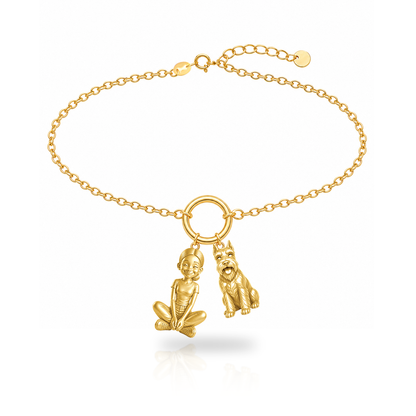Schnauzer Miniature cropped ears personalized girl and dog charm bracelet
