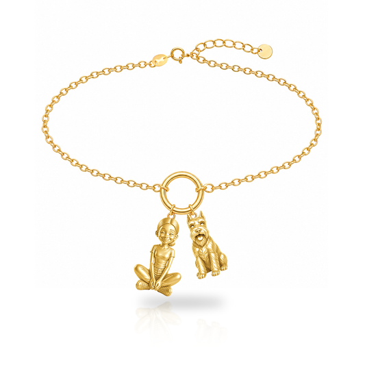 Schnauzer Miniature cropped ears personalized girl and dog charm bracelet
