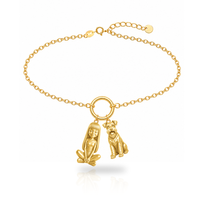 Schnauzer Miniature natural ears personalized girl and dog charm bracelet