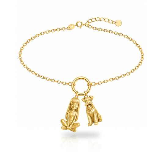 Schnauzer Miniature natural ears personalized girl and dog charm bracelet