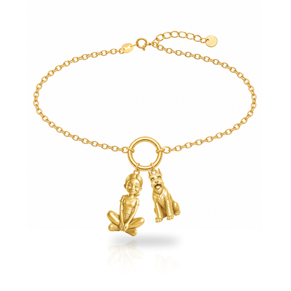 Schnauzer Standard cropped ears personalized girl and dog charm bracelet