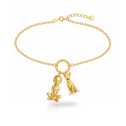 Xoloitzcuintli coated personalized girl and dog charm bracelet