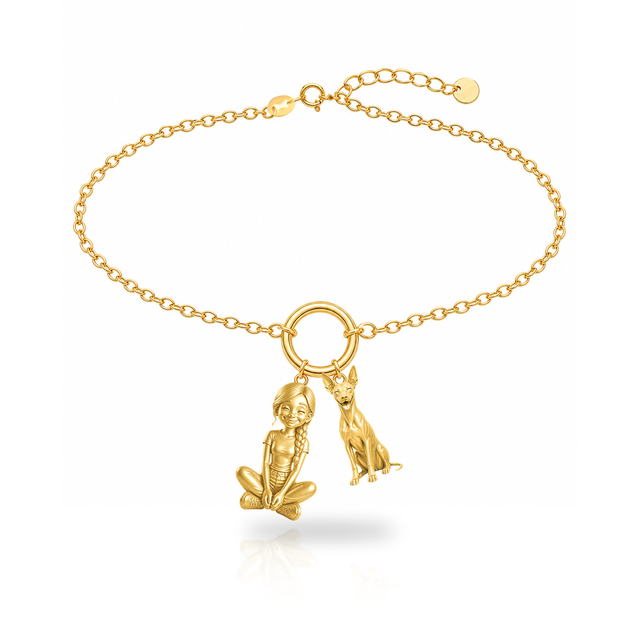 Xoloitzcuintli hairless personalized girl and dog charm bracelet