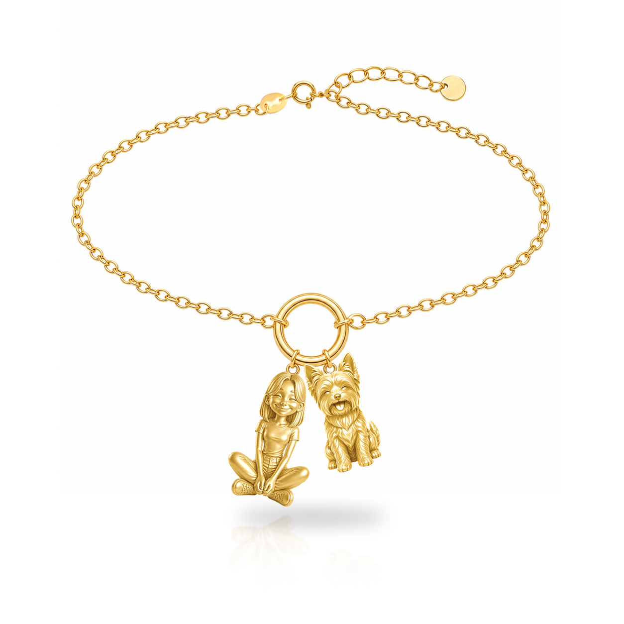 Yorkie personalized girl and dog charm bracelet