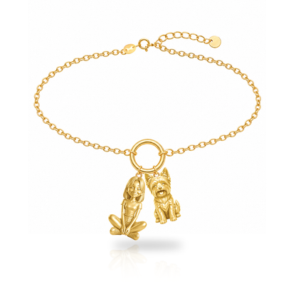 Yorkie personalized girl and dog charm bracelet