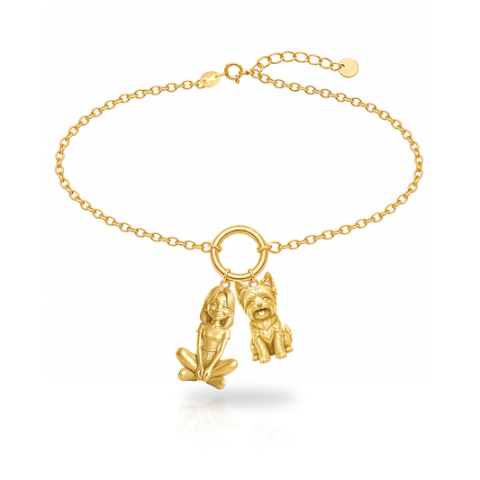 Yorkie personalized girl and dog charm bracelet