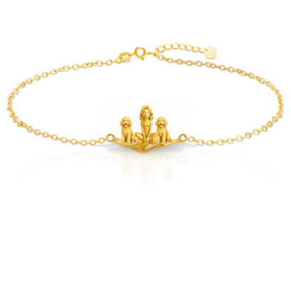 Spanish-Water-Dog Personalized Girl And Her Pets Bracelet - 10K Solid Gold - Front