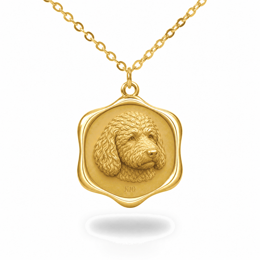 Soulyshine Spanish Water Dog Precious Paw personalized pet photo necklace - 18K Gold Vermeil front
