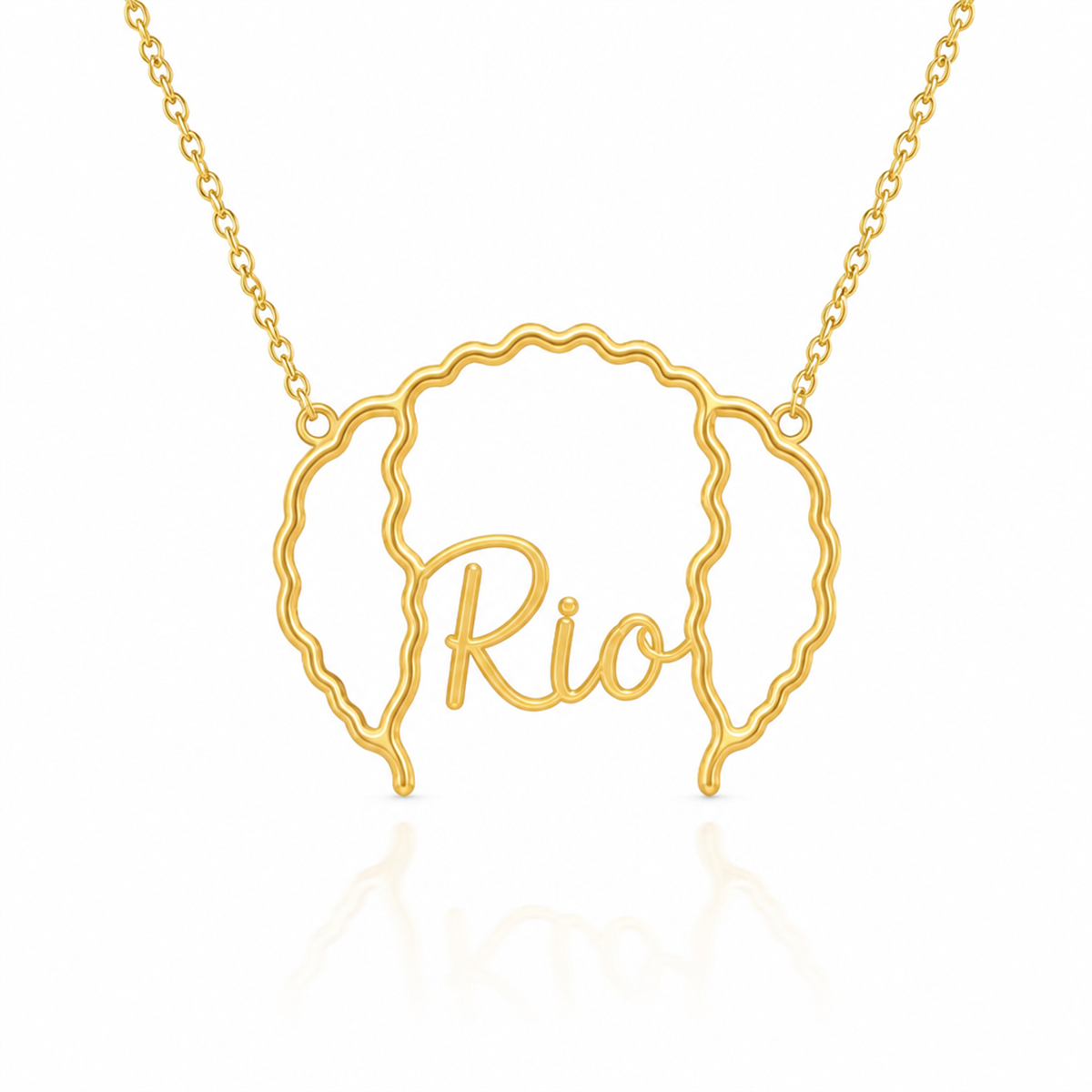 Soulyshine Spanish Water Dog personalized outline pet face and name necklace in gold