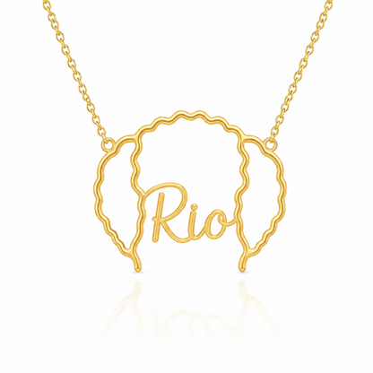 Soulyshine Spanish Water Dog personalized outline pet face and name necklace in gold