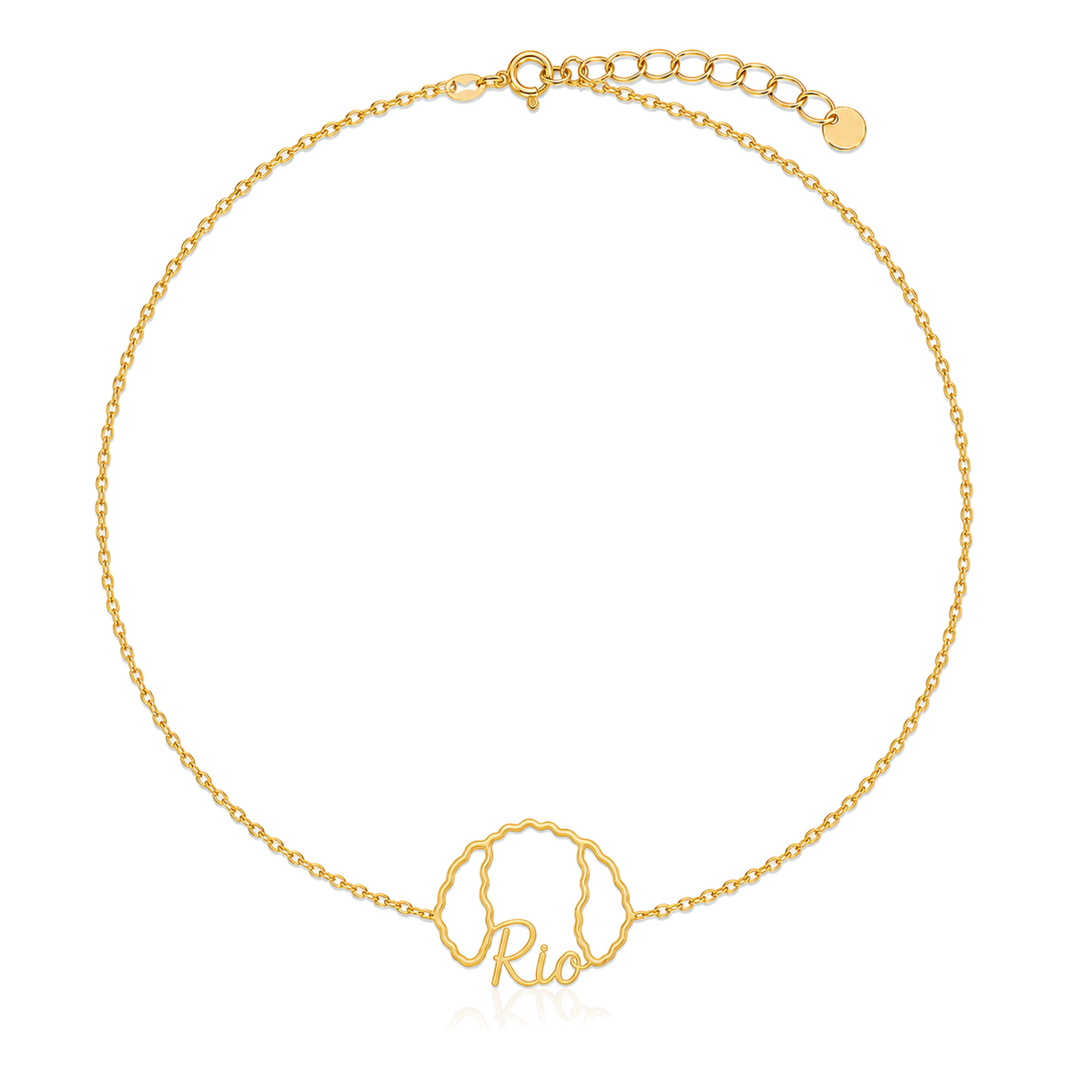 Soulyshine Spanish Water Dog Whisper Outline pet face and Rio name handcrafted bracelet - 18K Gold Vermeil front